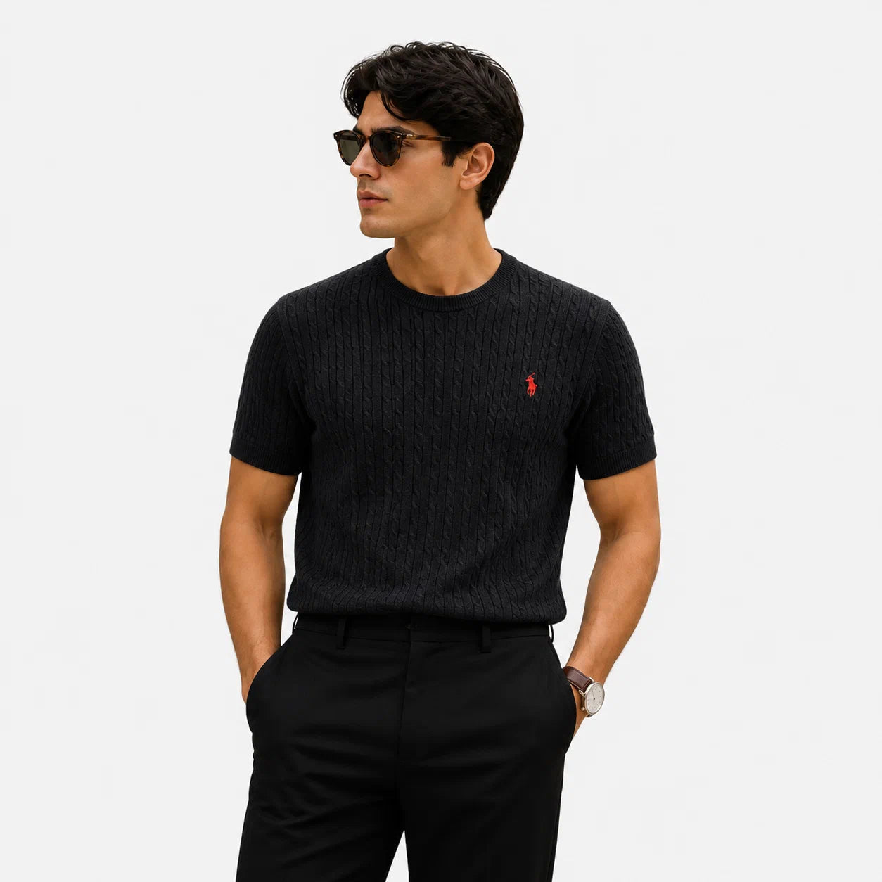 Cable-Knit Short-Sleeve Sweater