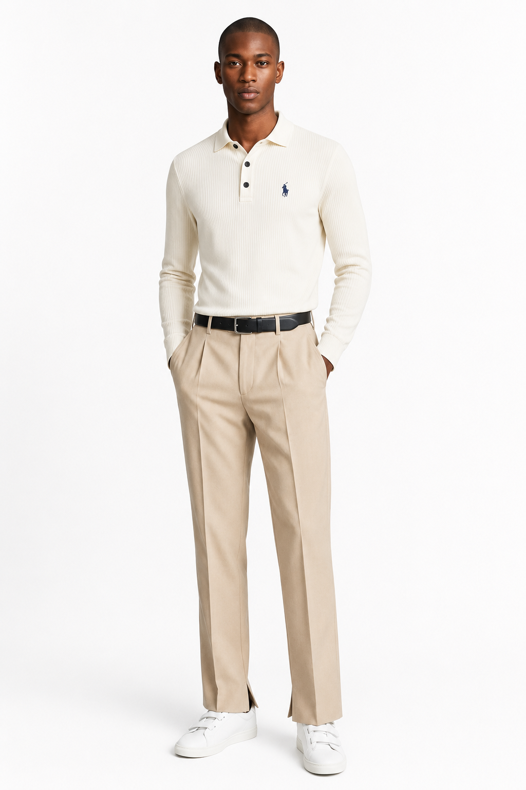 Ribbed Long-Sleeve Polo Shirt