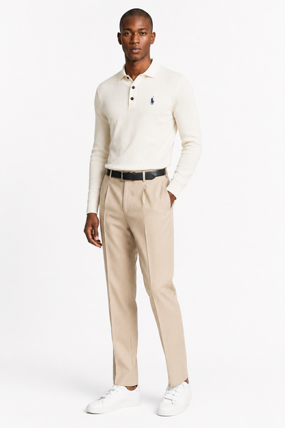 Ribbed Long-Sleeve Polo Shirt
