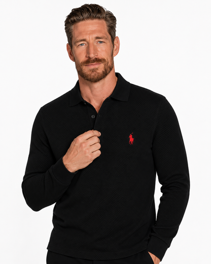 Textured Long-Sleeve Polo Shirt