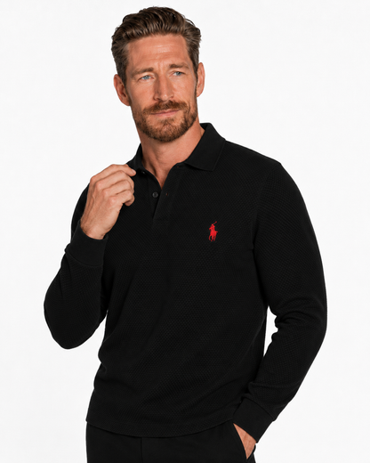 Textured Long-Sleeve Polo Shirt