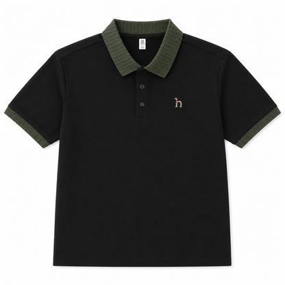 Rib-Collar Cotton Polo