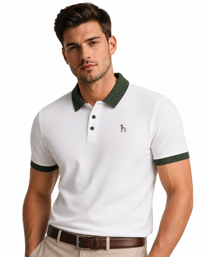 Rib-Collar Cotton Polo