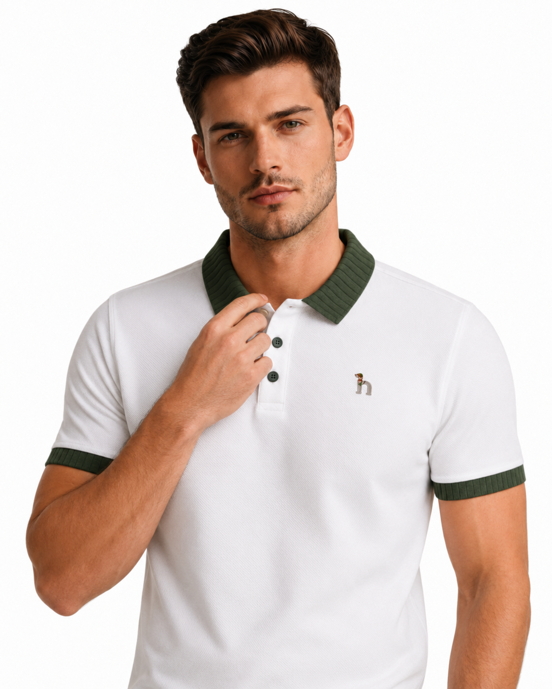Rib-Collar Cotton Polo