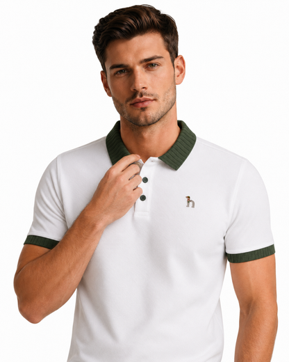 Rib-Collar Cotton Polo