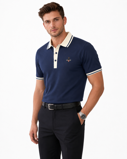 Tipped-Collar Emblem Polo