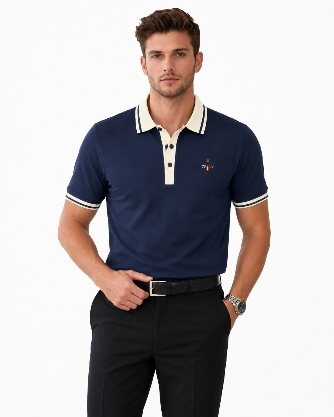 Tipped-Collar Emblem Polo