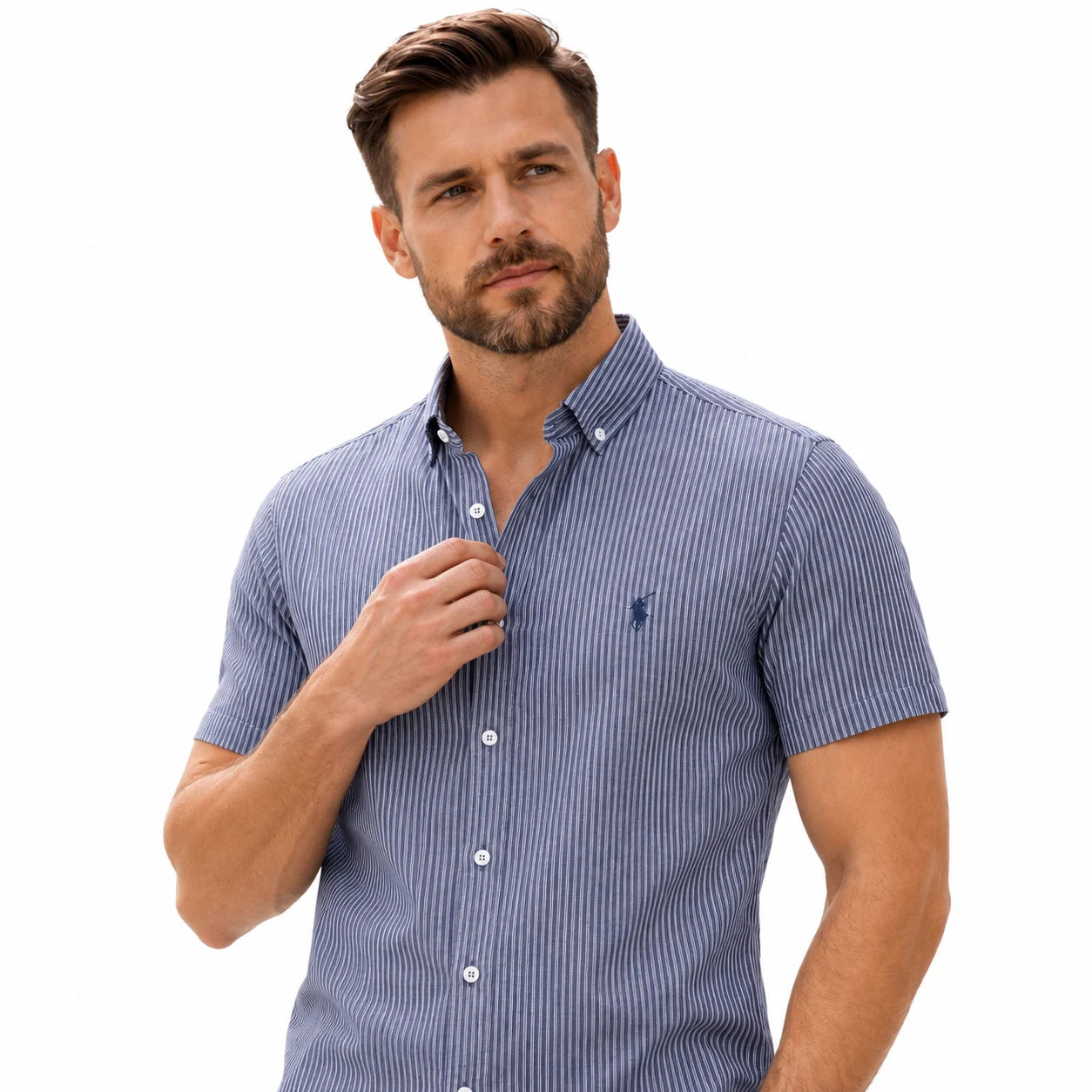 Pinstripe Short-Sleeve Button-Down Shirt