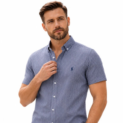 Pinstripe Short-Sleeve Button-Down Shirt