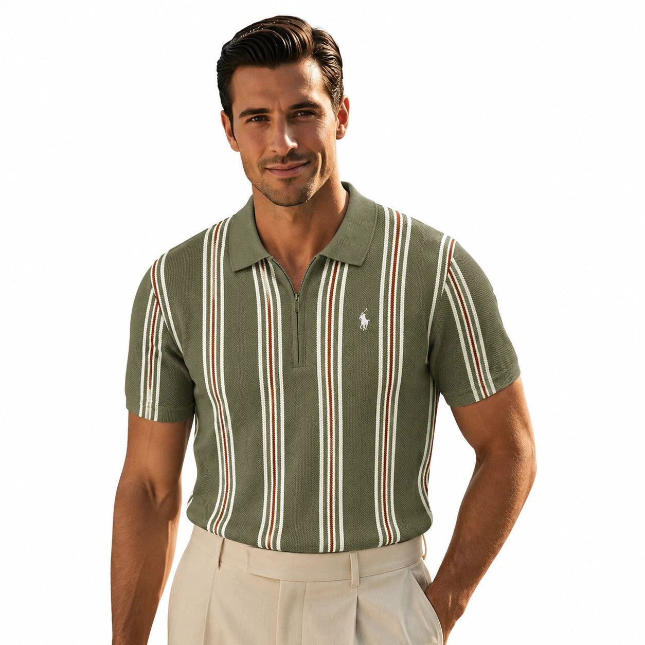 Retro Stripe Knit Polo Shirt