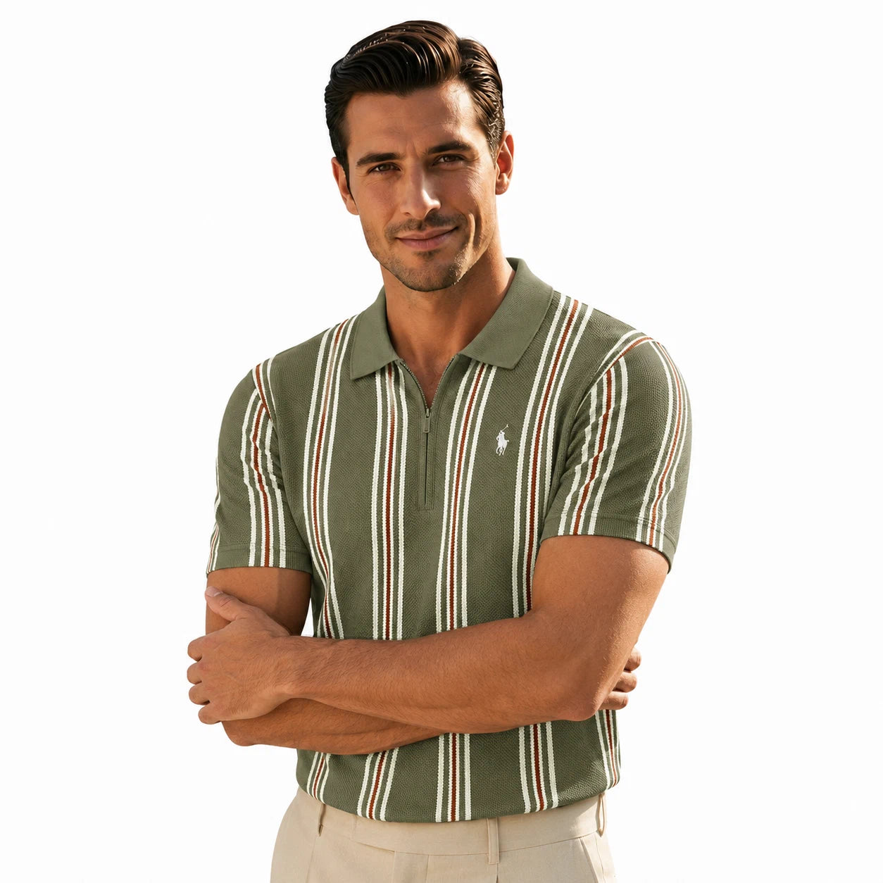 Retro Stripe Knit Polo Shirt